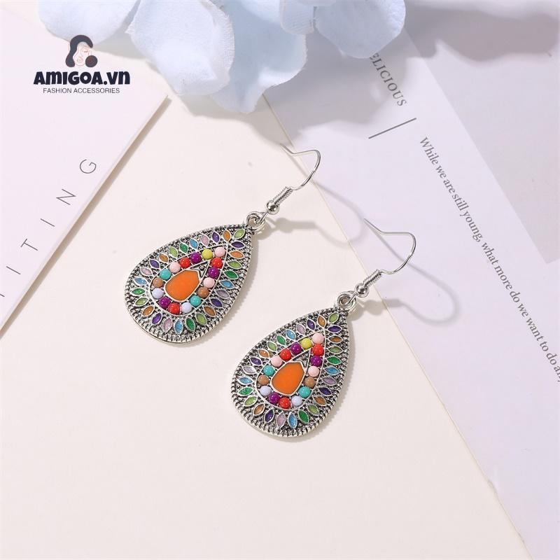 Bông Tai Hình Giọt Nước Nhiều Màu Sắc Phong Cách Cổ Điển