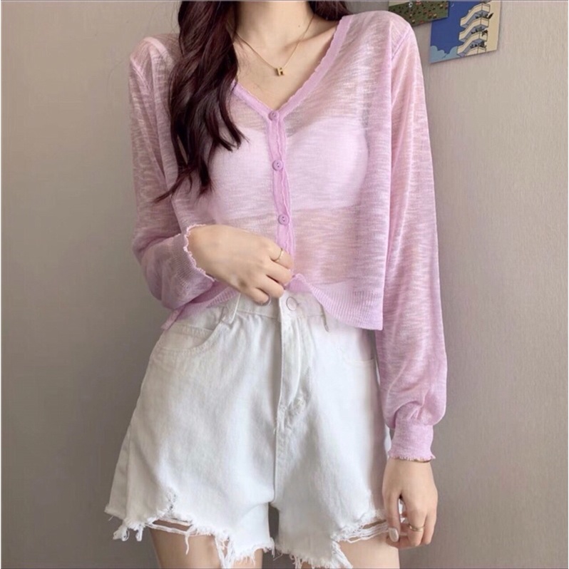 áo len khoác mỏng cardigan 5 khuy (cúc) kiểu màu pastel nhẹ nhàng (70069#)