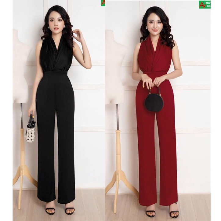 JUMPSUITS CỔ V XẾP LY BO EO SANG CHẢNH CÓ 2 MÀU