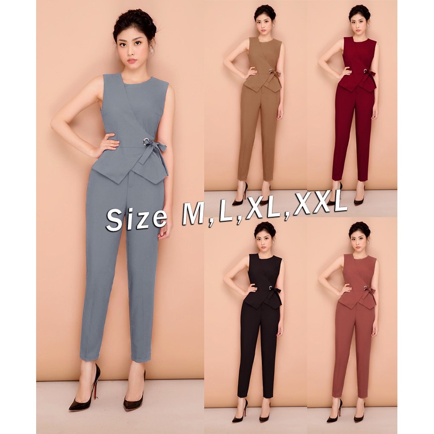 Set nguyên bộ quần dài áo peplum cột nơ eo