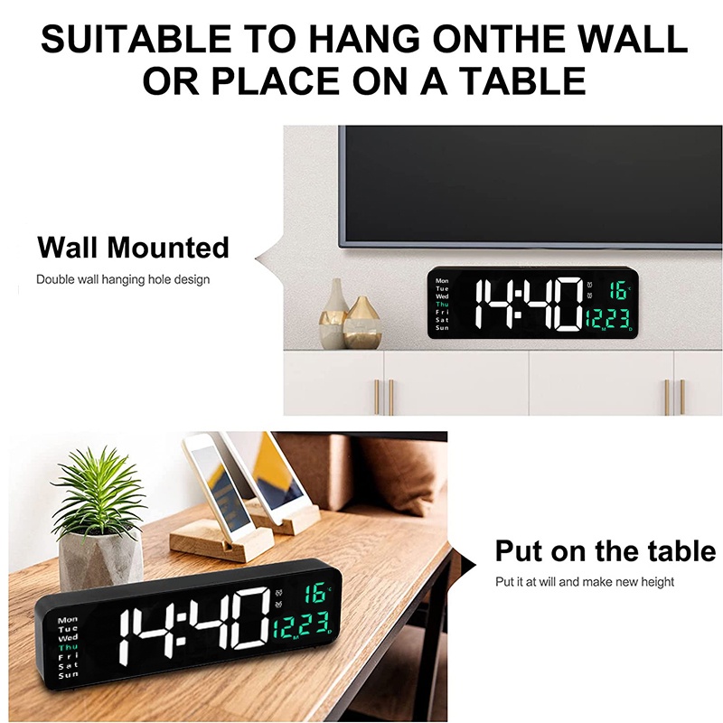 Đồng Hồ Báo Thức Kỹ Thuật Số Treo Tường Có Đèn LED Điều Khiển Từ Xa Tiện Dụng