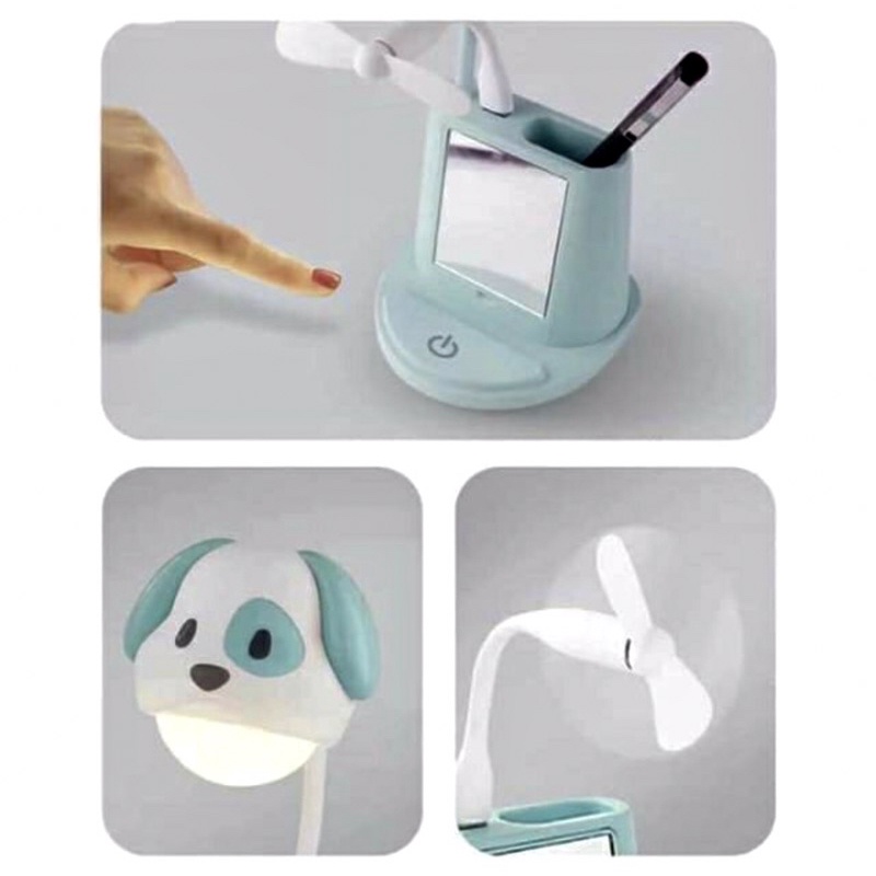 Đèn học chống cận hình thú có quạt có gương soi❤️FREE SHIP❤️đèn học để bàn nút bấm cảm ứng có lôc cắm bút