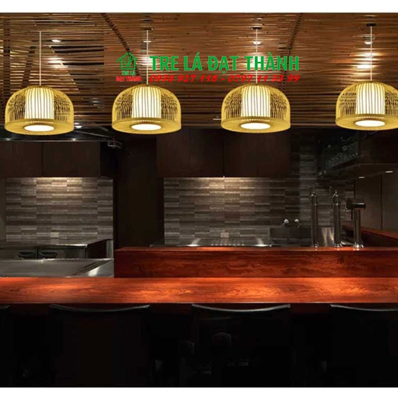Đèn thả trần, trang trí bằng mây tre, đèn tum