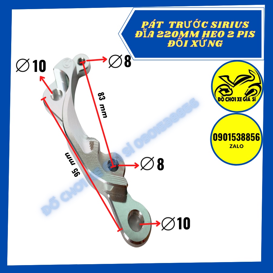 Pát trước sirius Heo Nissin, Fando , Adelin 2 pis dối xứng size đĩa 220mm, nhôm CNC nguyên khối