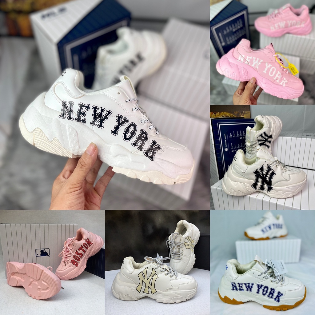 Giày sneaker thể thao nam nữ, MLB Boston, NY, New York, NY đế nâu, NY 3D tăng chiều cao, Hot Trend 2021 Full Box