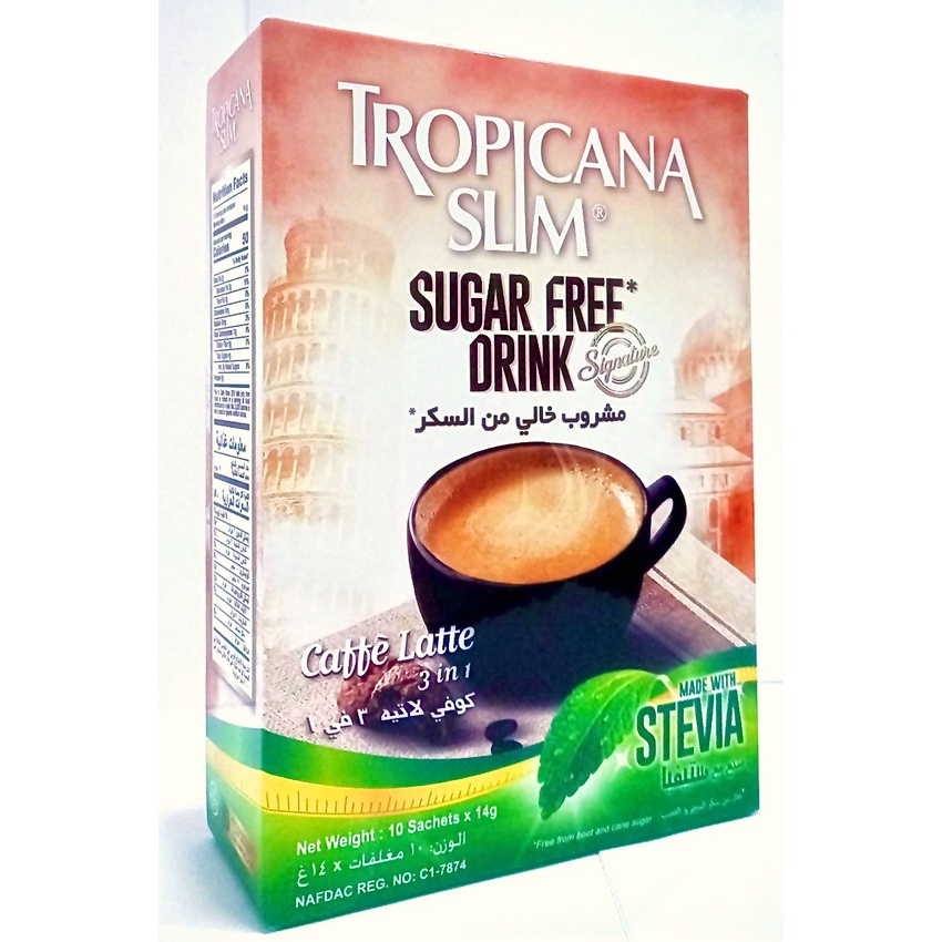 Combo 12 hộp cà phê ăn kiêng không đường chiết xuất từ lá cỏ ngọt Tropicana Slim Latte 140g (10 x 14g)