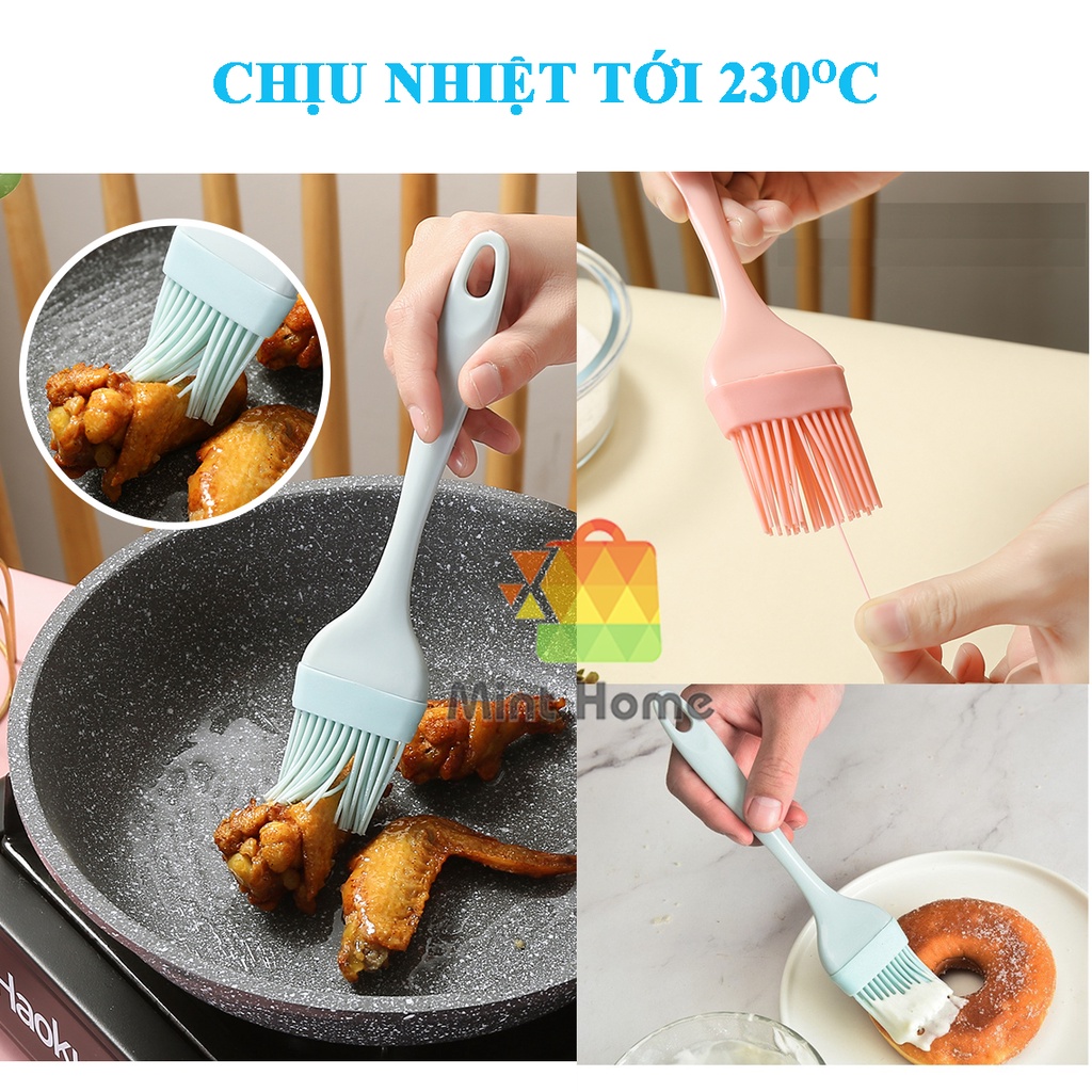 Bộ dụng cụ làm bánh 3 món silicon gồm chổi cọ quét dầu ăn, spatula trộn bột, phới dẹt silicone đánh trứng kem chịu nhiệt