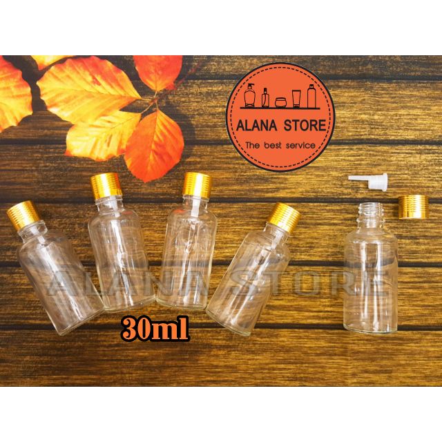 Lọ thủy tinh trong nắp tinh dầu nhôm vàng 30ml