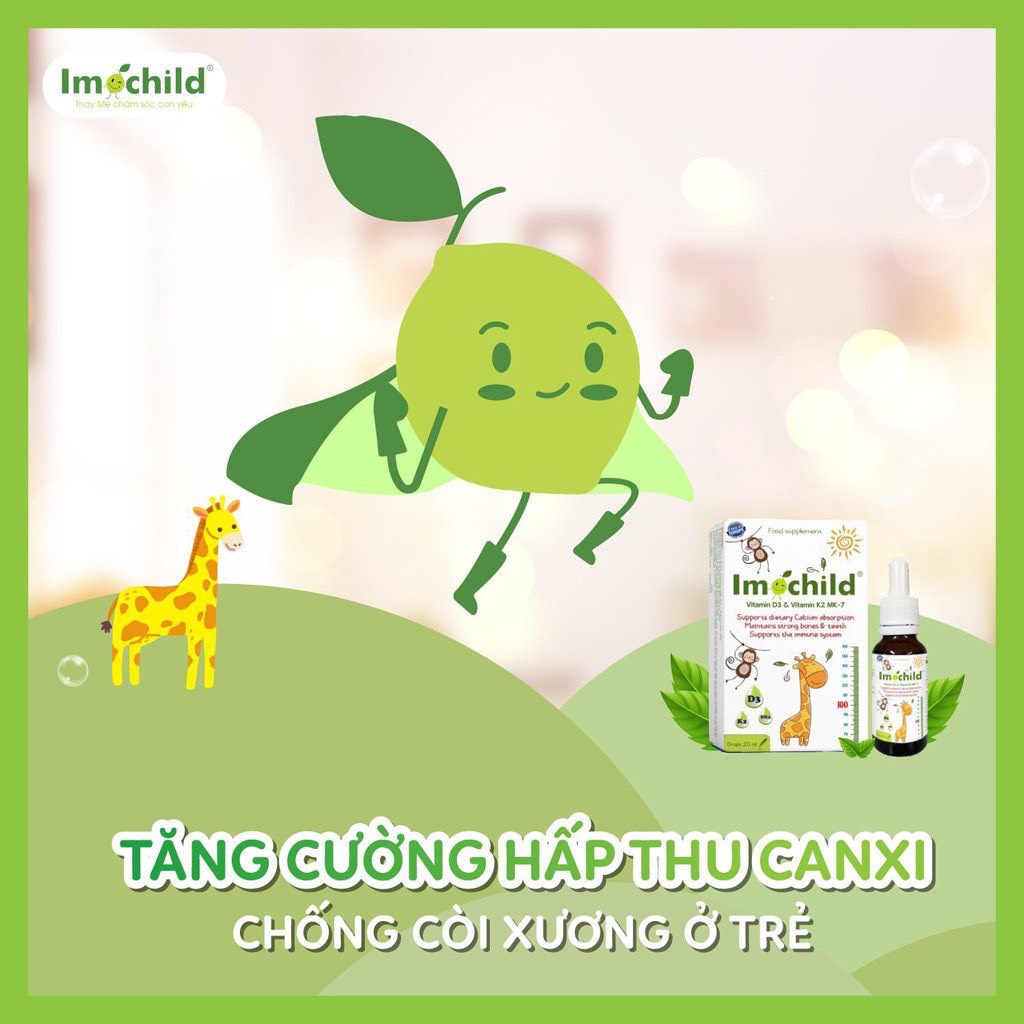 Imochild Vitamin D3K2 Mk7 Giúp bé hấp thu canxi phát triển chiều cao xương răng chắc khỏe.suckhoechomoinha