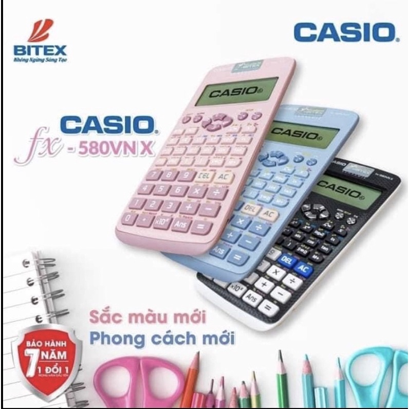 Máy tính Casio 580FX VN Nhập khẩu chính hãng thái Lan 521 tính năng đủ 3 màu Đen xanh Hồng