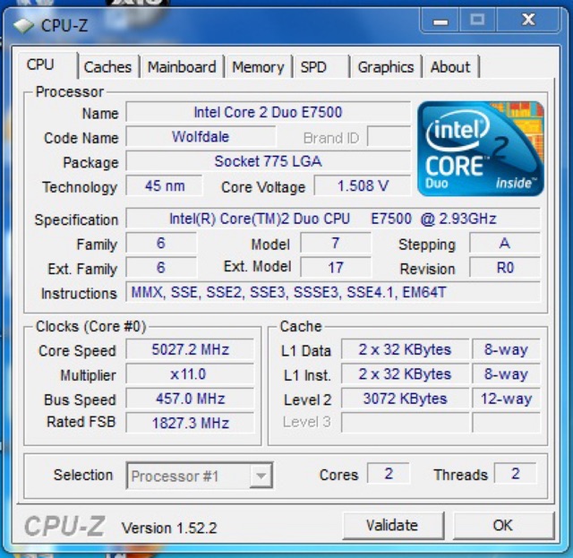 CPU E7500 dùng cho socket LGA 775