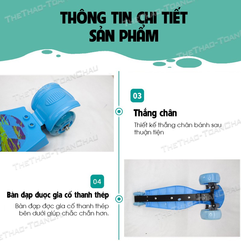 Xe Scooter 4 bánh [Nhập SHOPTC07 giảm 7%] Bánh xe x2 kích thước _ Shop Toàn Châu _ Khung xe bằng thép