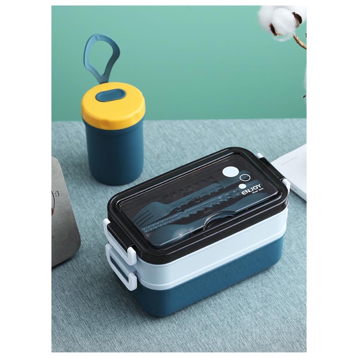 Hộp Cơm Trưa 2 Tầng Kèm Đũa Muỗng Nĩa 1050ml