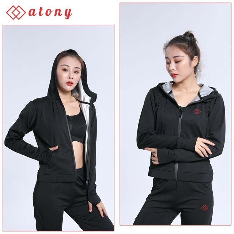 SẴN Set Đồ Tập Sinh Nhiệt Giảm Cân ATONY, Bộ Quần Áo Đổ Mồ Hôi Giảm Mỡ Bụng Cao Cấp - Set 2 Áo Khoác Có Mũ +Quần !