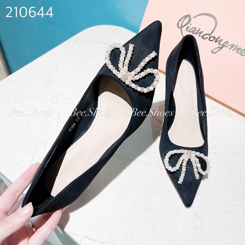 BEESHOES- GIÀY CAO GÓT BEESHOES KHUY NƠ NGỌC SIÊU XINH GÓT 5 PHÂN DỄ ĐI SẴN MÀU ĐEN 210644