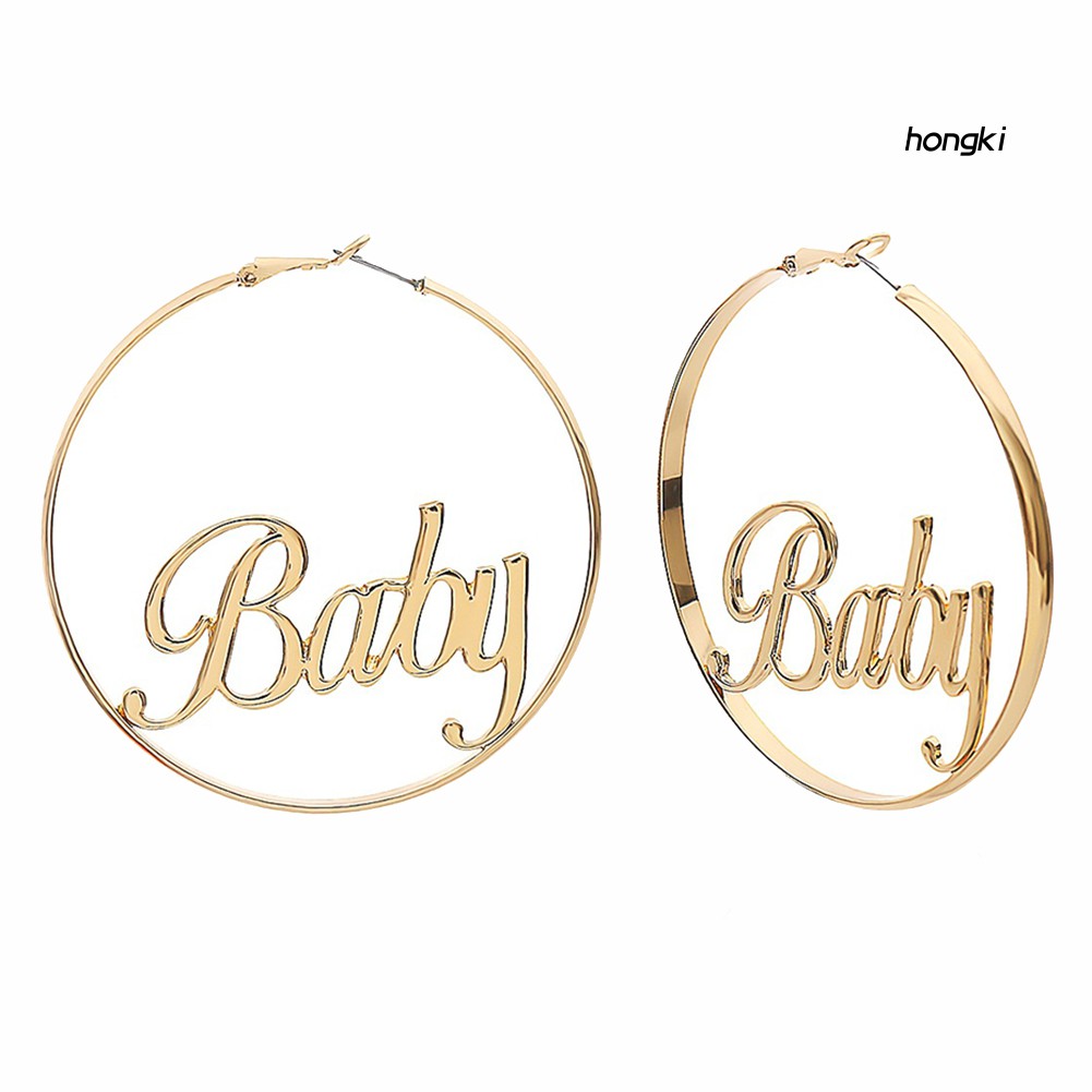 Đôi bông tai khoen tròn khắc chữ thời trang cho nữ
