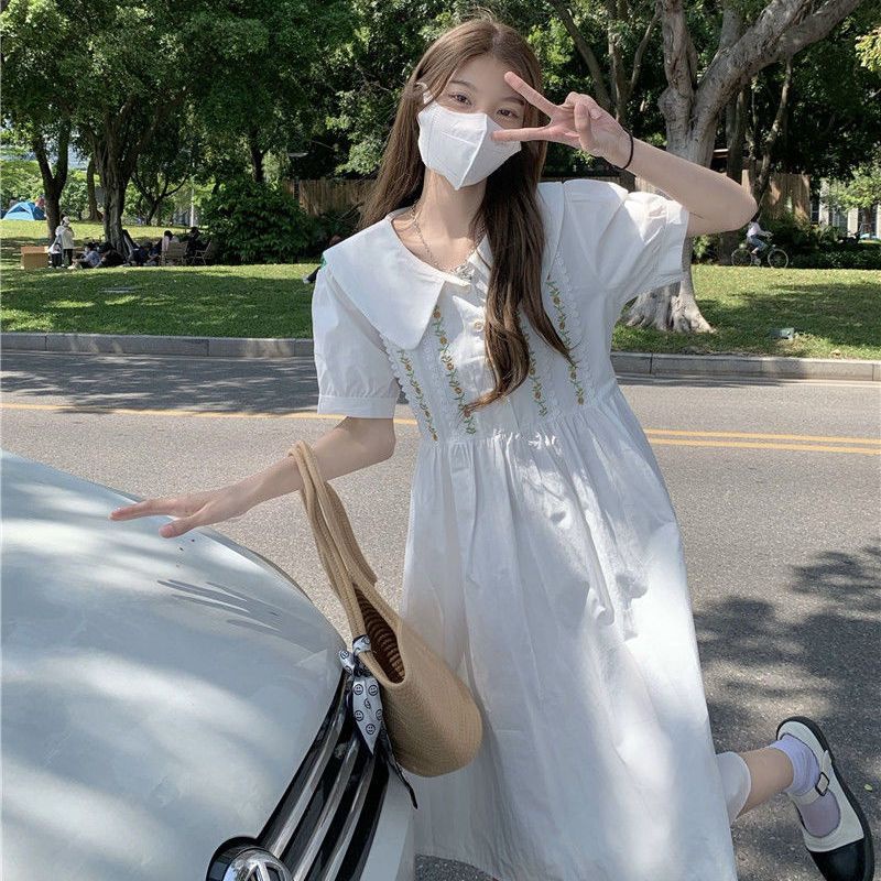Đầm Dáng Chữ a Cổ Búp Bê Phối Ren Thời Trang Mùa Hè Xinh Xắn Cho Nữ