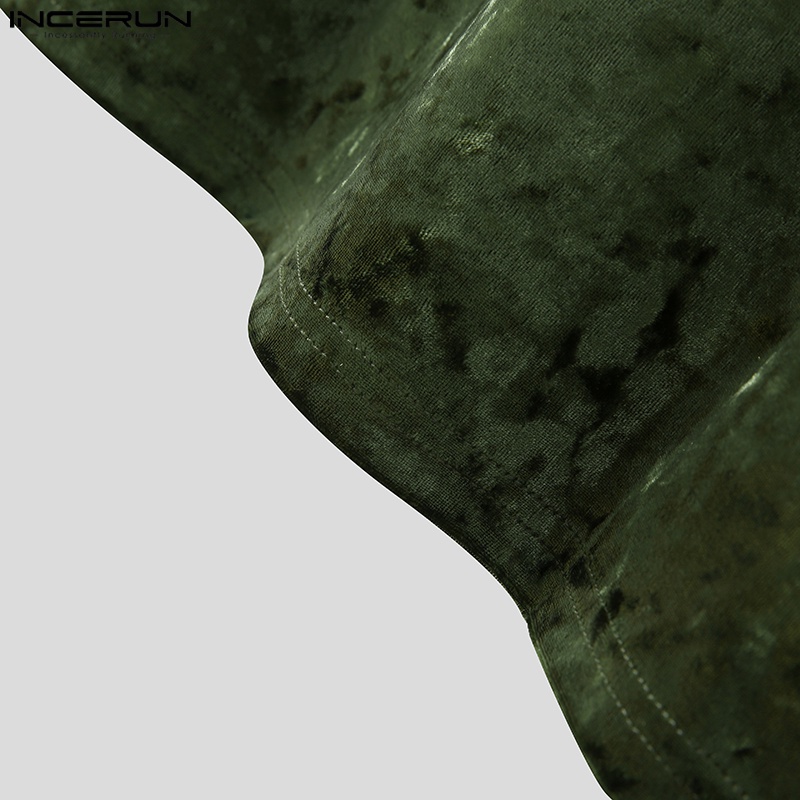 Áo thun nhung INCERUN ngắn tay thời trang dành cho nam