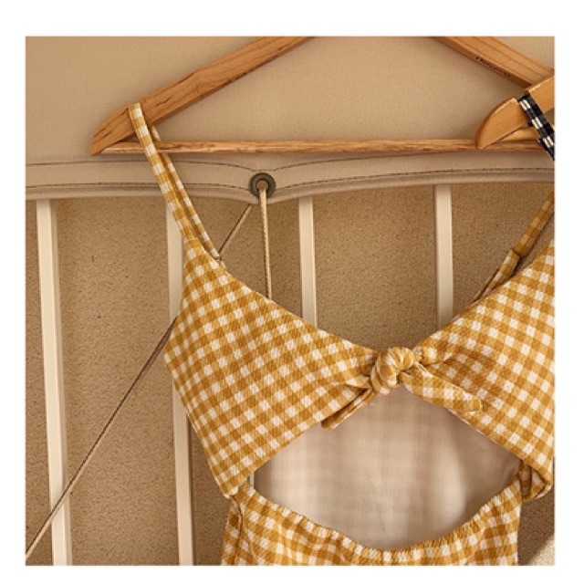 Bộ đồ bơi nữ,bikini 1 mảnh hai dây caro vàng