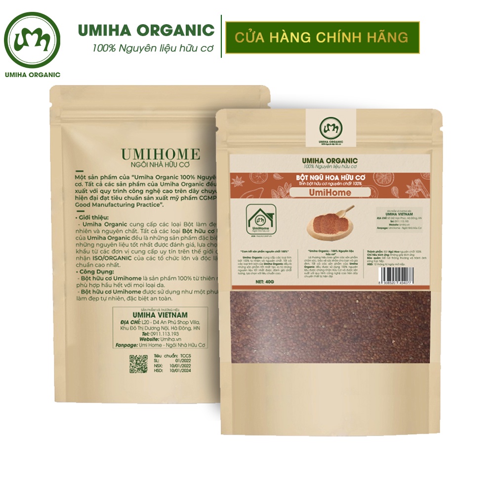 Bột Hạt Ngũ Hoa Đắp Mặt Hữu Cơ Umiha Nguyên Chất 40g | Hygrophila Salicifolia Powder 100% Organic