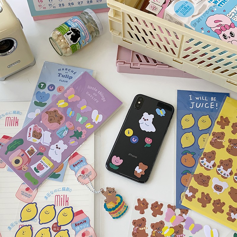 Miếng dán trang trí sổ tay / album ảnh hình hoạt hình kiểu Hàn Quốc dễ thương chống thấm nước diy