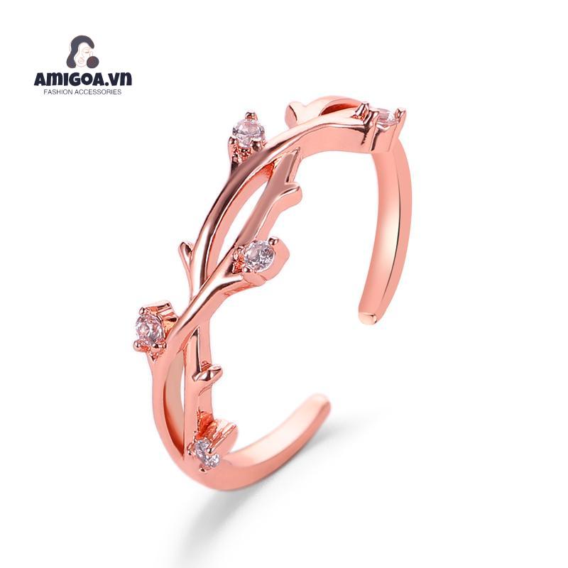 Nhẫn Hở Hình Cành Cây Đính Đá Thời Trang Có Thể Điều Chỉnh