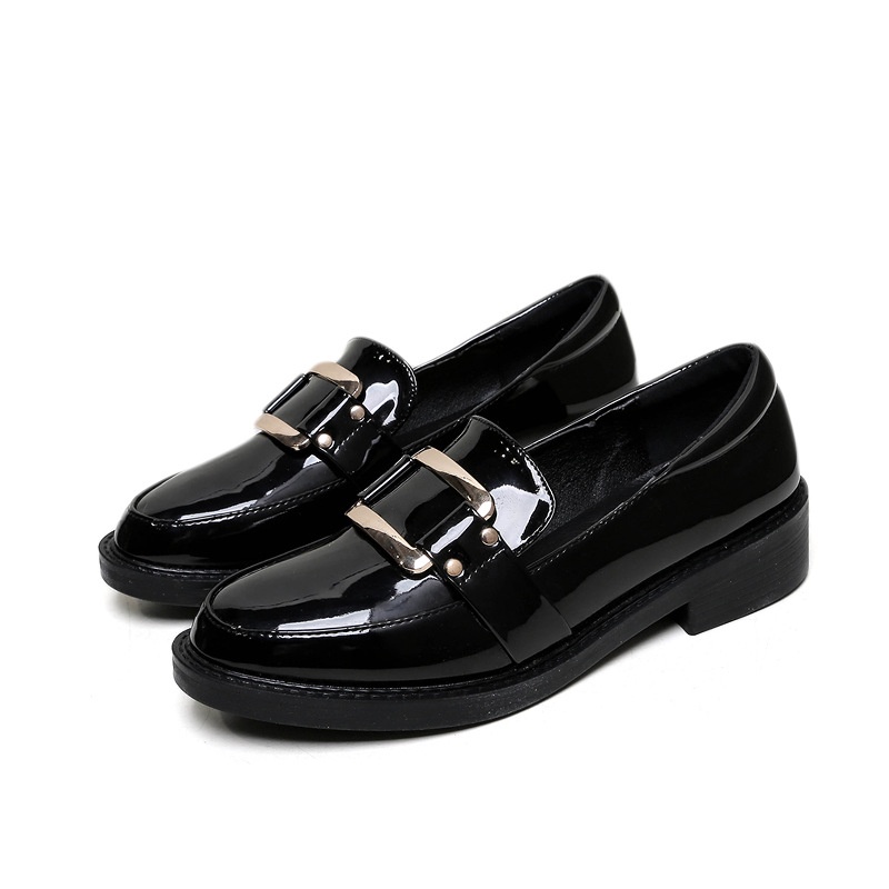 Giày Da Nữ Mũi Tròn Phong Cách Anh Quốc