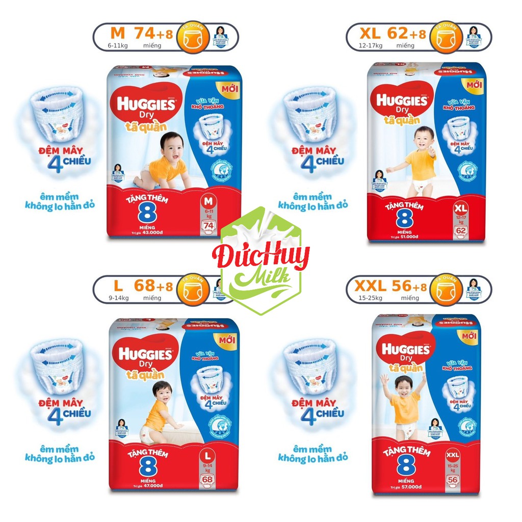 [HÀNG TẶNG] Tã Quần Huggies M74/L68/XL62/XXL56_Duchuymilk