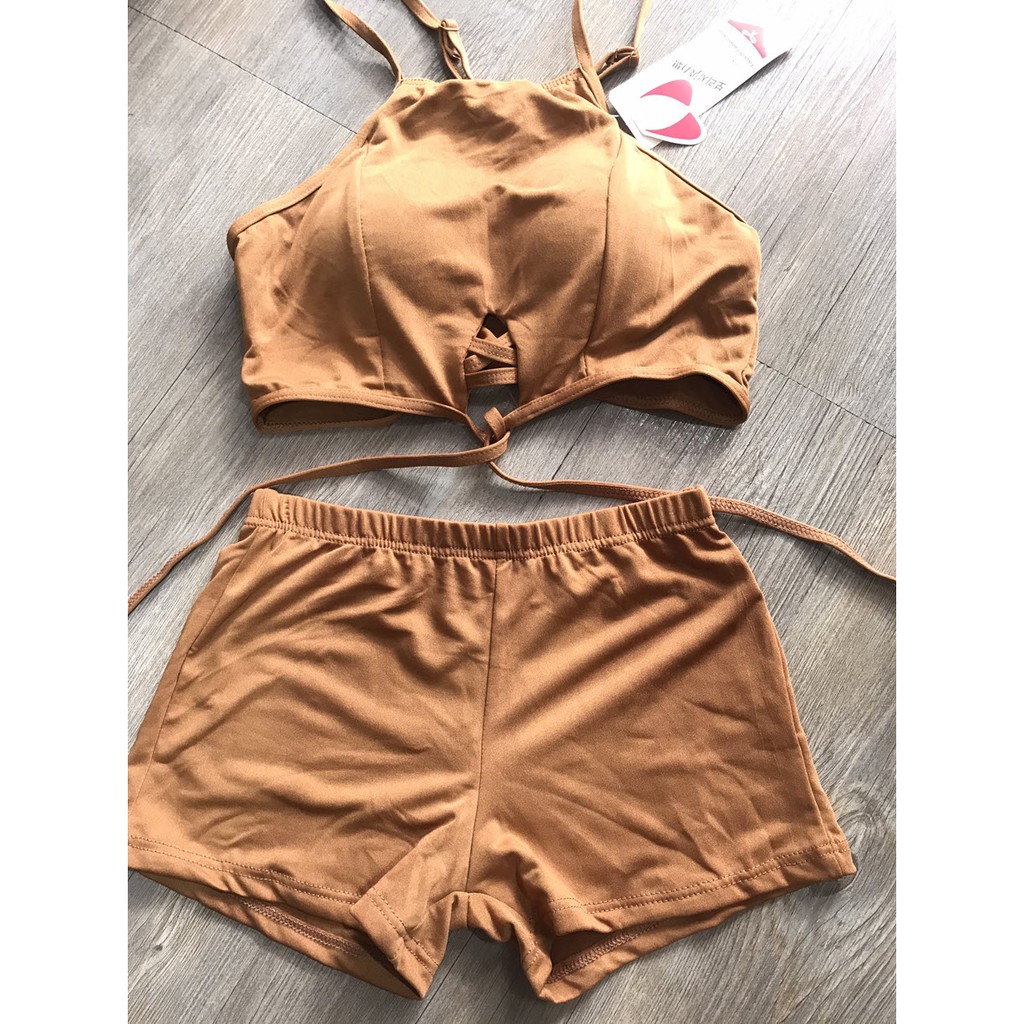 (Hàng nhập) Set Bikini 3 món gồm áo + quần + váy choàng Họa Tiết Bohemian #76133- Vàng nâu | BigBuy360 - bigbuy360.vn