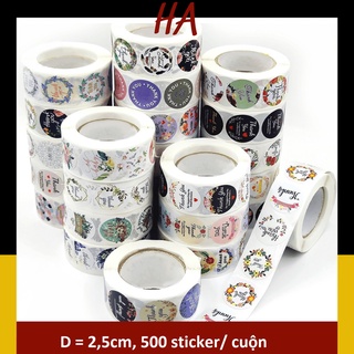 Cuộn 500 tem sticker thank you nhiều mẫu mã đẹp mắt