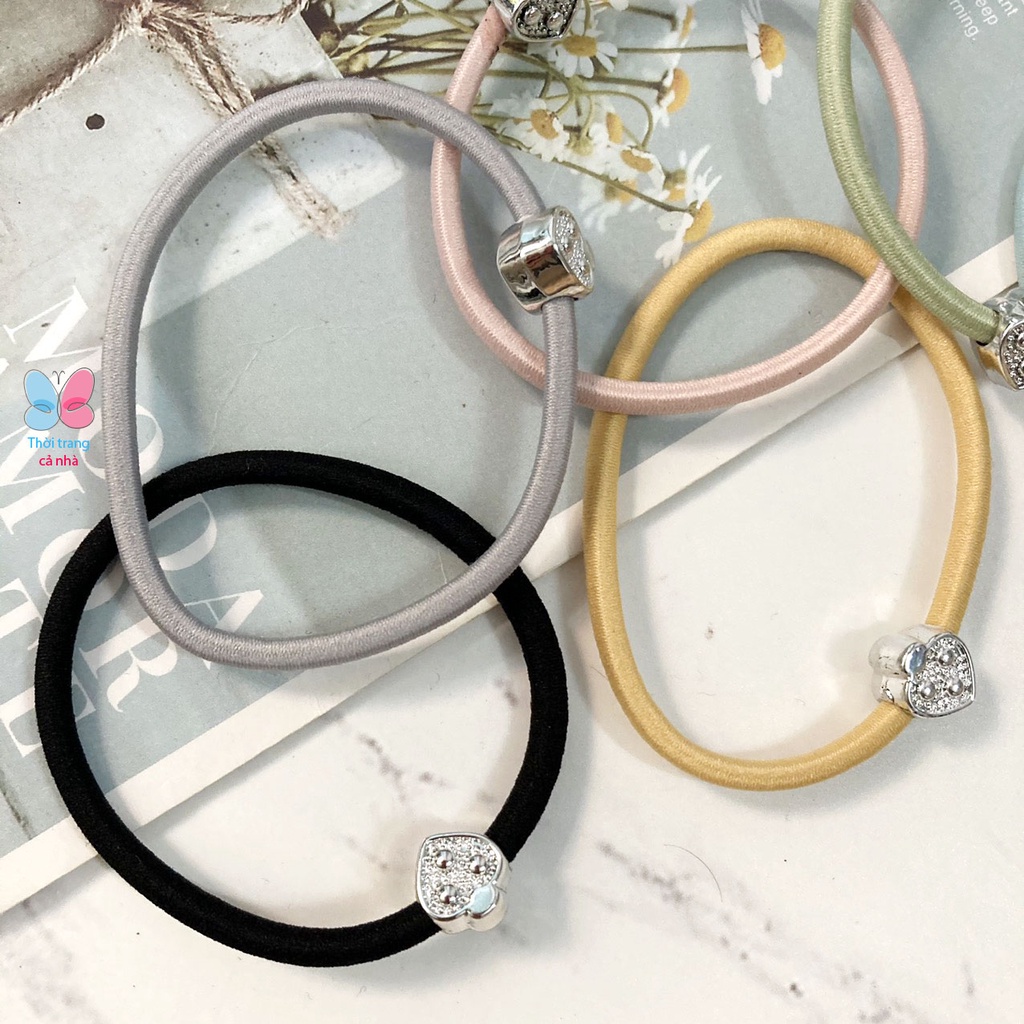 Dây cột tóc thun màu đính hột tim - DBT15