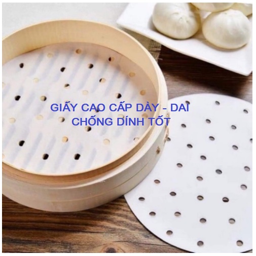 100 tờ giấy nến tròn đục lỗ tráng silicon chống dính lót xửng hấp bánh, nồi chiên không dầu, giấy thấm dầu silicon