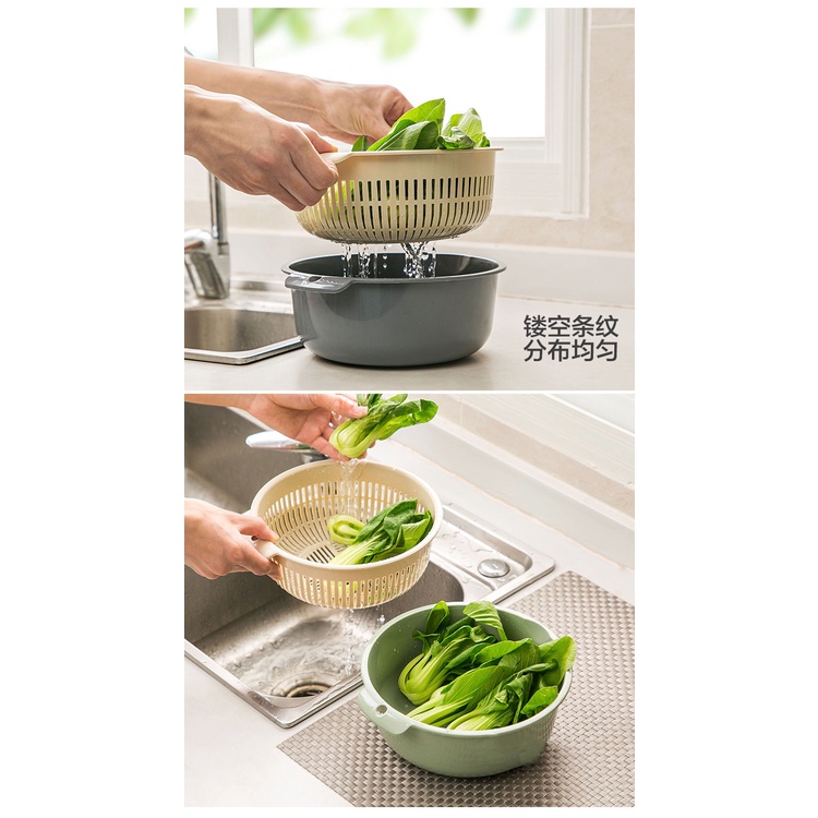 RỔ NHỰA 2 trong 1 - Rổ thông minh rửa rau hoa quả tiện ích 24*9cm chắc chắn