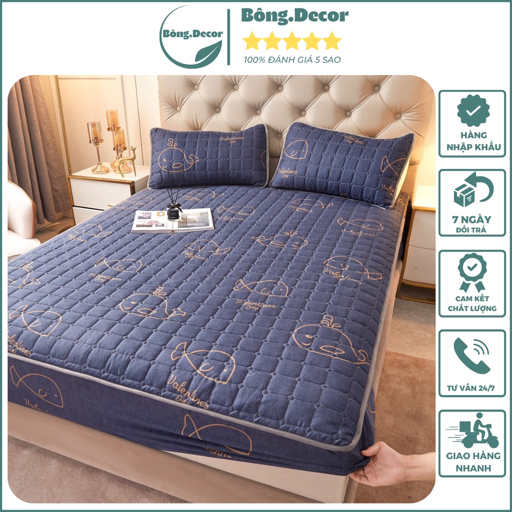 Ga giường và vỏ gối cotton trần bông cao cấp mẫu mới 2022, thảm bọc đệm cotton thoáng khí mềm mại thấm hút mồ hôi