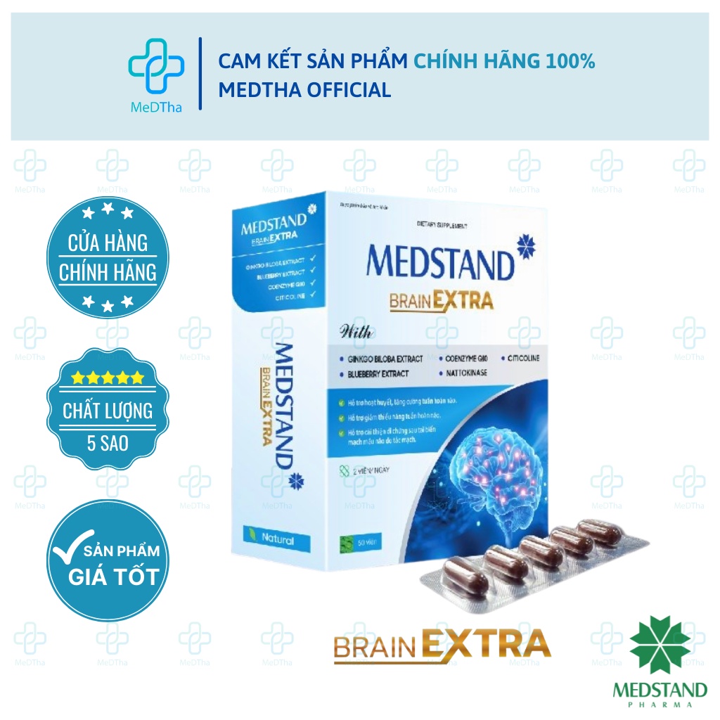 Hoạt huyết dưỡng não MEDSTAND BRAIN EXTRA - Hỗ trợ tăng cường tuần hoàn não (Hộp 60 viên) [Chính Hãng]