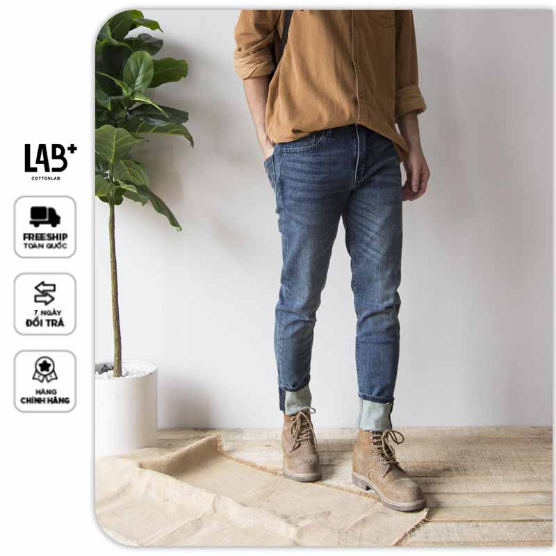 Quần jean nam bụi bặm màu xanh đậm wash hiệu ứng bụi chất co dãn from slimfit - LAB0102