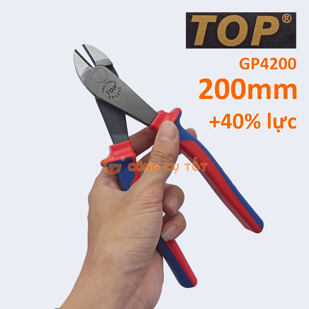 Kìm cắt chéo cao cấp TopGold 200mm trợ lực bằng trục lệch sát lưỡi làm giảm 40% lực cắt