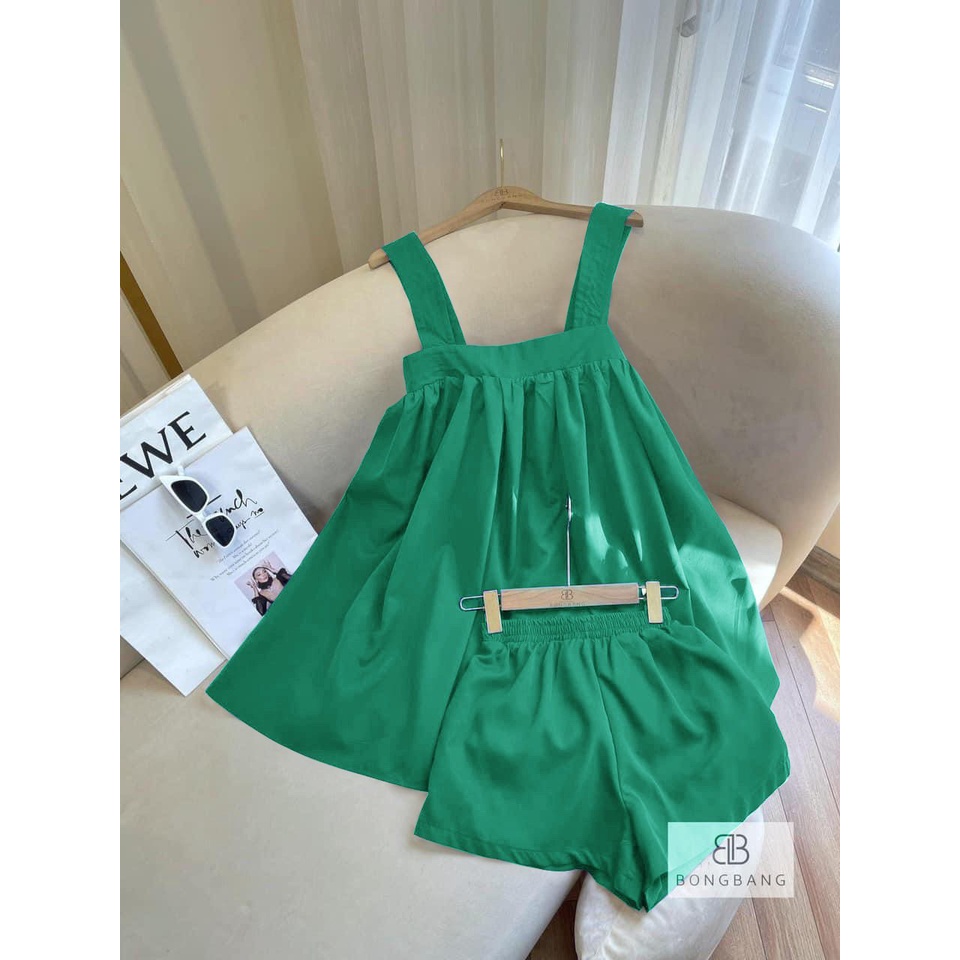 [10.10 Sale Freeship] Set bộ lụa babydoll kèm quần short cực dễ thương, set bộ 2 dây from rộng năng động đi chơi dạo phố