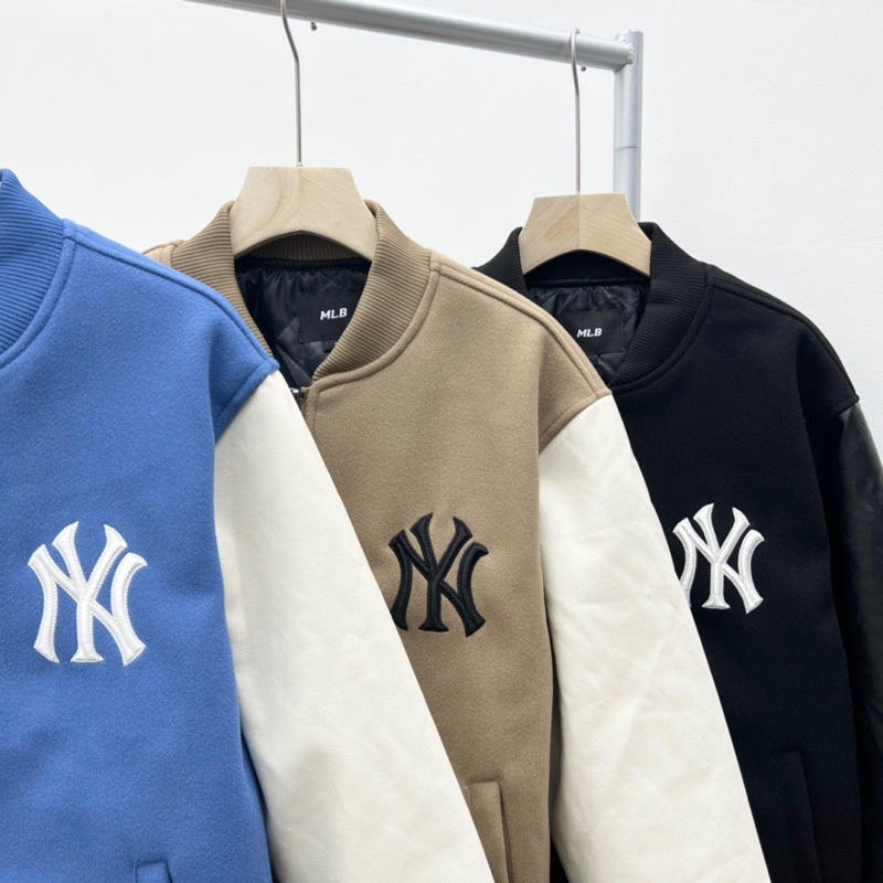 Áo Khoác Bomber MLB Tay Da In Mờ Cao Cấp TQXK