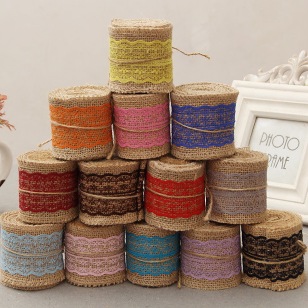 Cuộn ruy bằng vải bố phối ren trang trí tiệc 2M