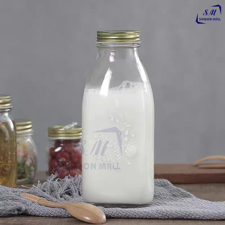 Chai thủy tinh lớn 1000ml MASON, chai thủy tinh 1 lít nắp thiếc đựng nước....