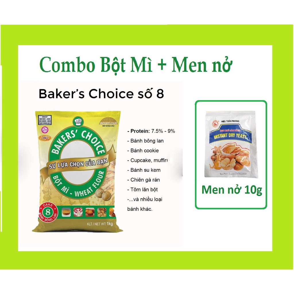 Combo Bột Mì Bakers’ Choice Số 8 (1kg) và Men nở (10g)