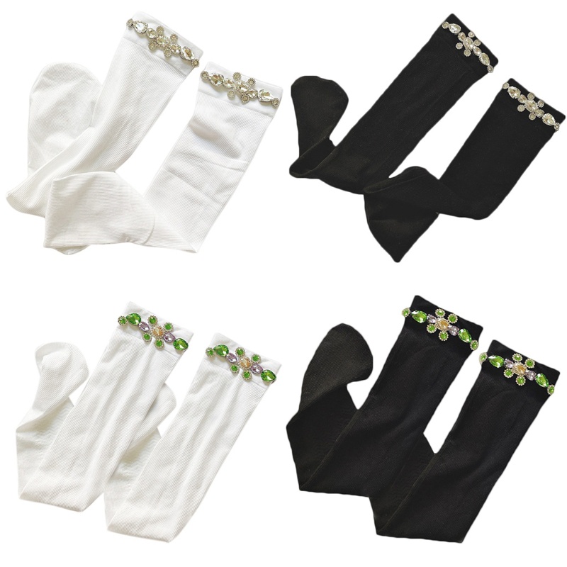 Youyo Vớ Dài Qua Gối Co Giãn Họa Tiết Kẻ Sọc Nhiều Màu Đính Kim Cương Pha Lê Phong Cách Lolita Mùa Hè Cho Nữ