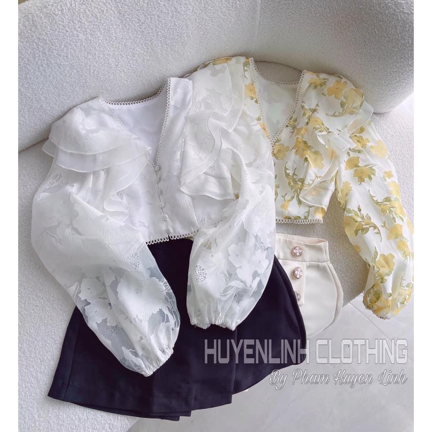 Áo croptop vải voan tay phồng in hoa kiểu Hàn Quốc xinh xắn cho nữ Aosmcrtvoanto6808