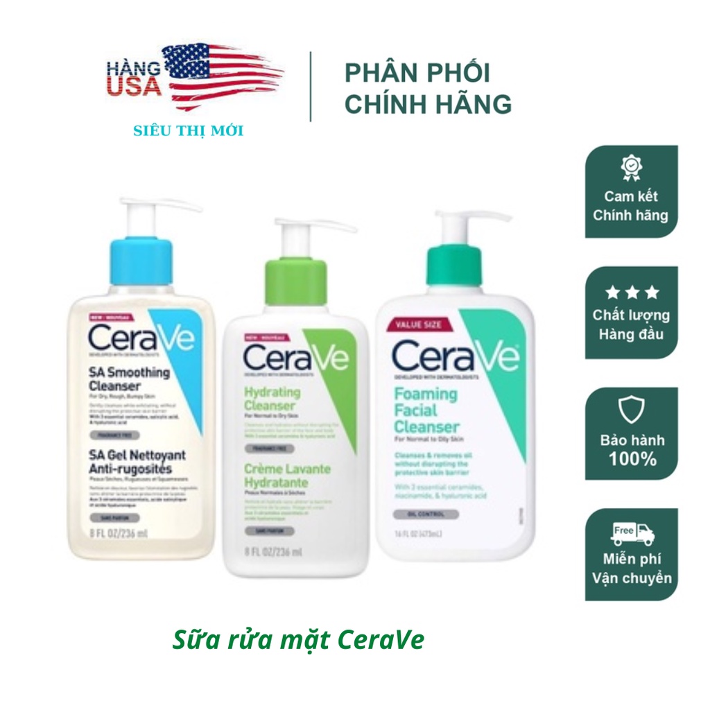 Sữa rửa mặt cerave foaming facial cleanser cho da dầu mụn nhạy cảm 473ml
