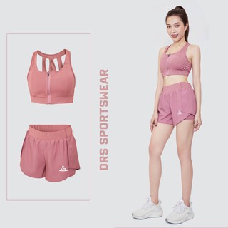 Set Bộ Áo Bra Khóa Kéo và Quần Short DRS Thích Hợp Tập Gym Yoga Running, Chất Thun Thể Thao Co Giãn (DRNCB01)
