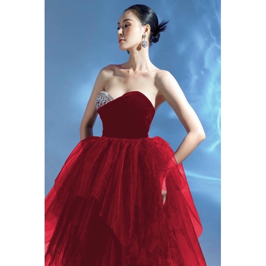 MS1283Y ĐẦM NHUNG LƯỚI NHÚNG 5 TẦNG  KẾT ĐÁ full size S/M/L/XL