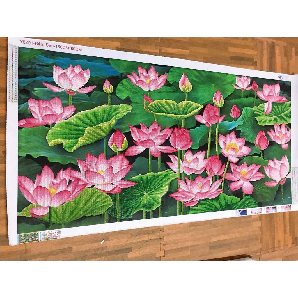 Tranh Đính Đá ĐẦM SEN (ĐÁ ABC CAO CẤP). Kích Thước: 1m x 65cm - 1m50 x 80cm