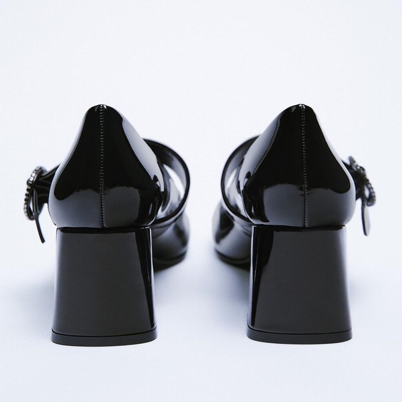 Giày mary jane gót trụ, quai cài đính đá, hàng xuất khẩu