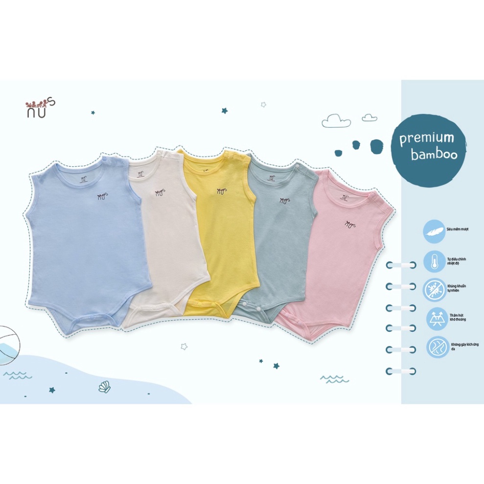 Bộ Body Chip Sát Nách Chất Vải Sợi Tre Nhà NUS Dành Cho Bé Sơ Sinh Đến 12 Tháng